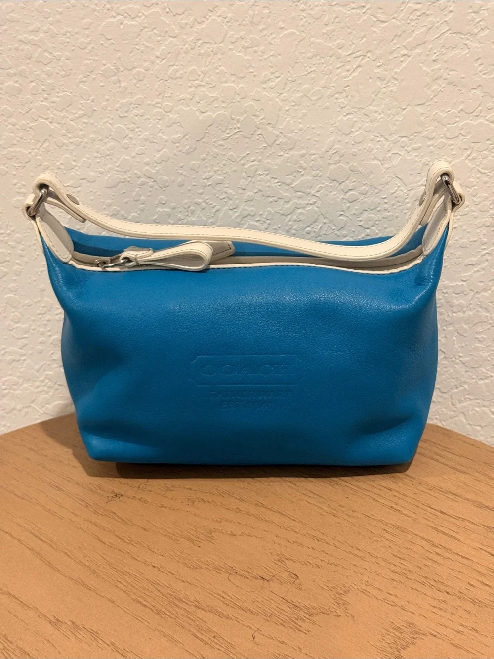 COACH Turquoise Leather Shoulder Bag with white Trim